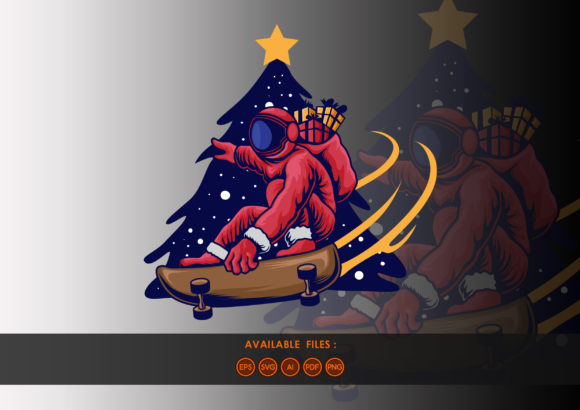 Astronaut Santa Skateboarding SVG Graphics