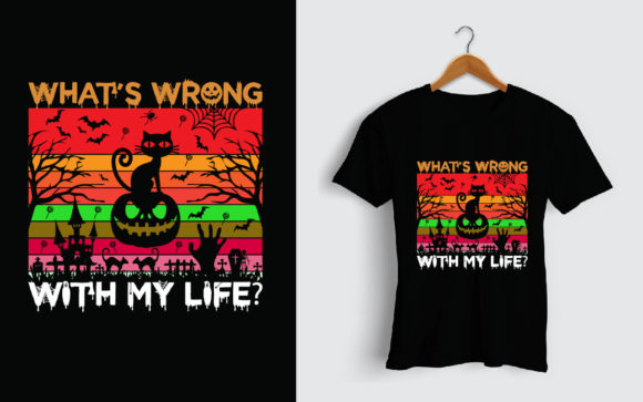 Black Cat What Halloween T-Shirt Design: Graphics & Print Templates